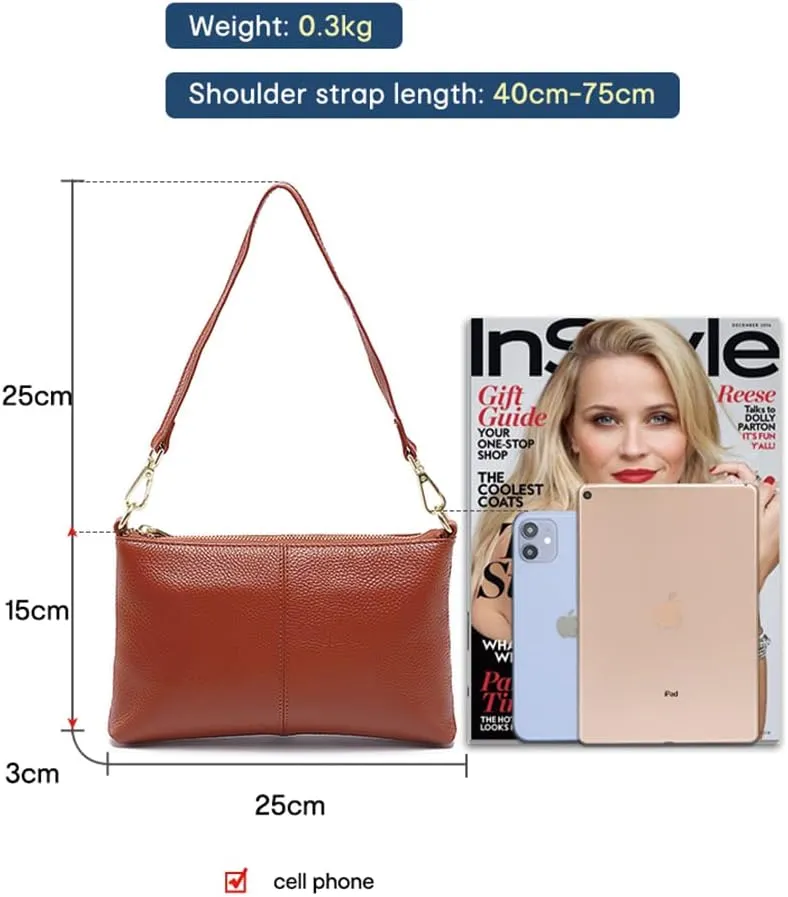 zency Women's Genuine Leather Clutch Bag Leisure Wristlet Vintage Small Handbag Female Underarm Bags Lady Shoulder Crossbody