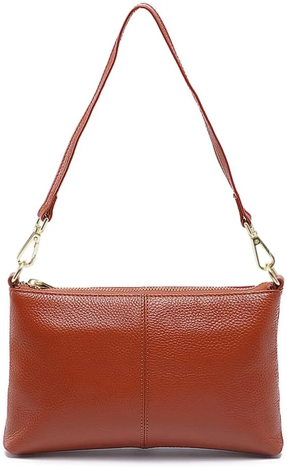 zency Women's Genuine Leather Clutch Bag Leisure Wristlet Vintage Small Handbag Female Underarm Bags Lady Shoulder Crossbody