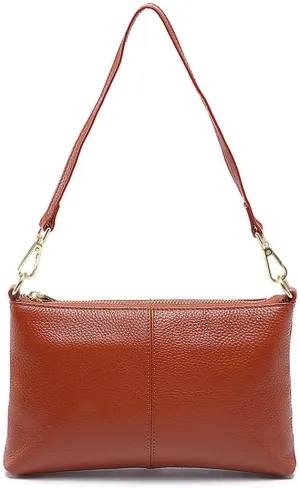 zency Women's Genuine Leather Clutch Bag Leisure Wristlet Vintage Small Handbag Female Underarm Bags Lady Shoulder Crossbody