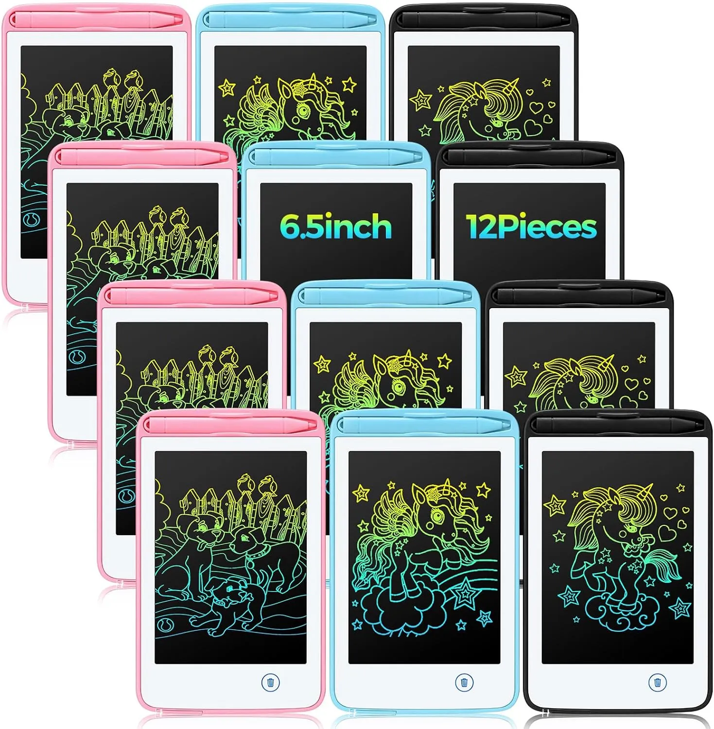 Zhehao 12 Pcs LCD Writing Tablet Drawing Board Doodle Board Educational Toys Erasable Electronic Painting Learning Pads Gift for Age 3-8 Years Old Girls Boys(Fresh Color, 6.5 Inch Screen)