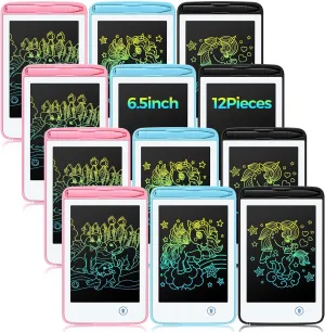 Zhehao 12 Pcs LCD Writing Tablet Drawing Board Doodle Board Educational Toys Erasable Electronic Painting Learning Pads Gift for Age 3-8 Years Old Girls Boys(Fresh Color, 6.5 Inch Screen)