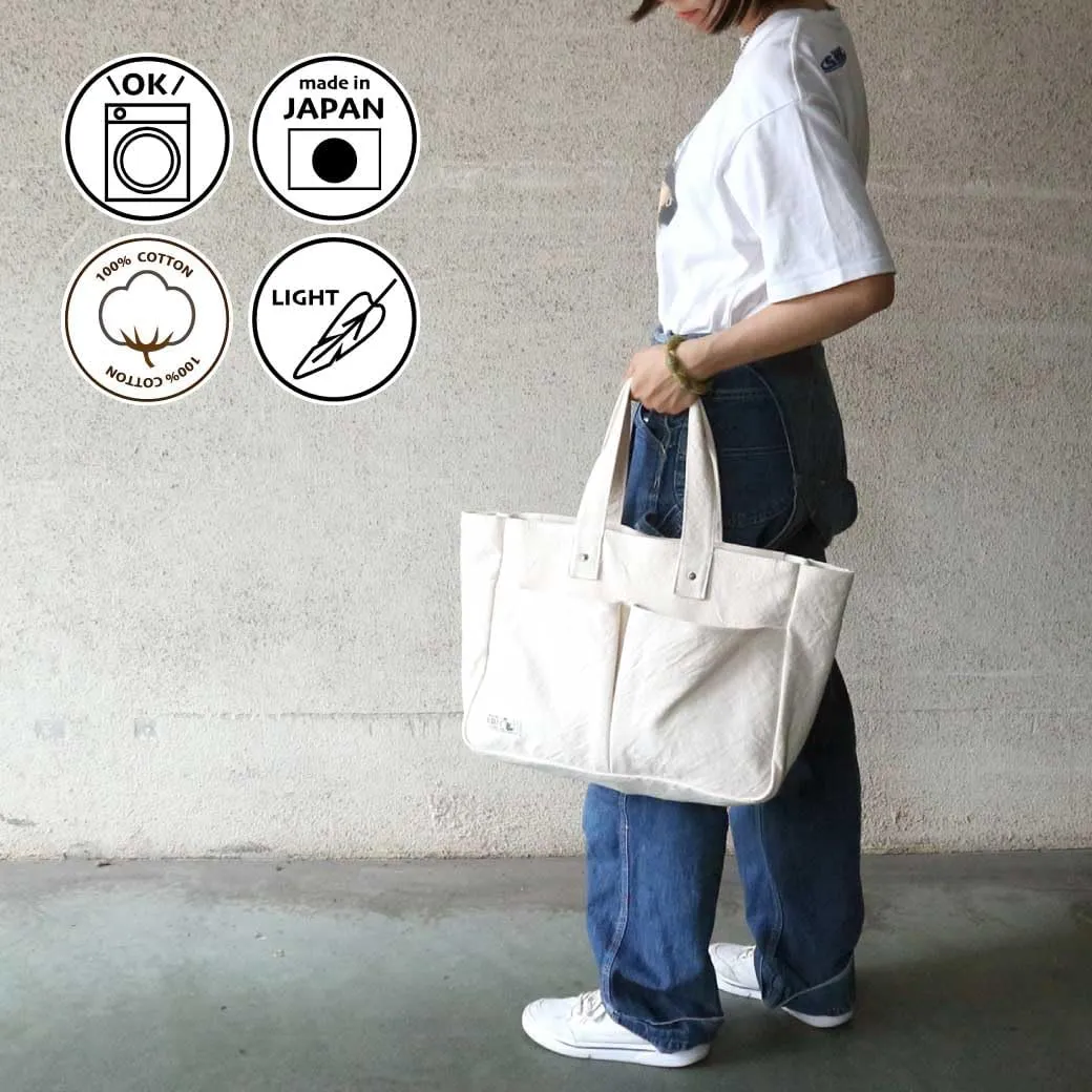 ZIP BOX Tote Bag Cotton100% Canvas Zipper Fastener japan Washable Outer Pocket Sholder hand Bag (VC-24)