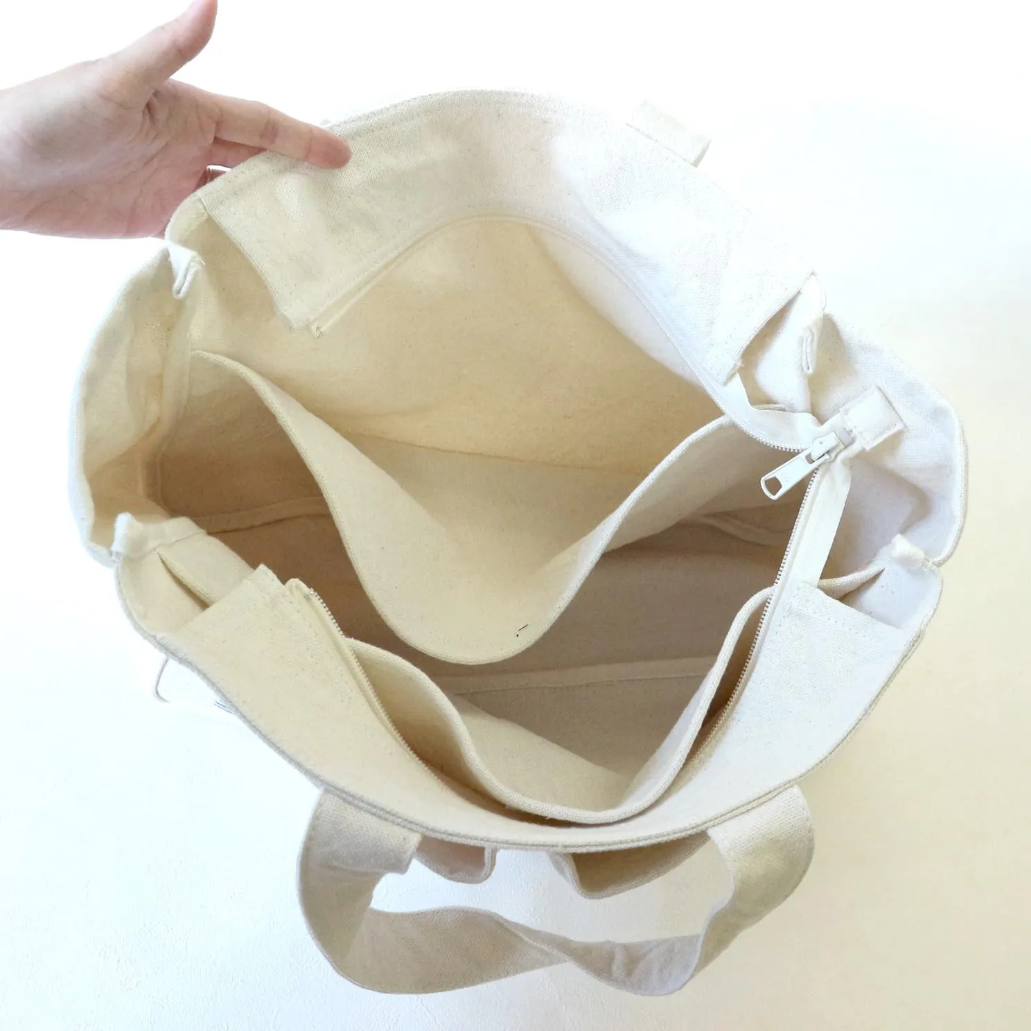 ZIP BOX Tote Bag Cotton100% Canvas Zipper Fastener japan Washable Outer Pocket Sholder hand Bag (VC-24)
