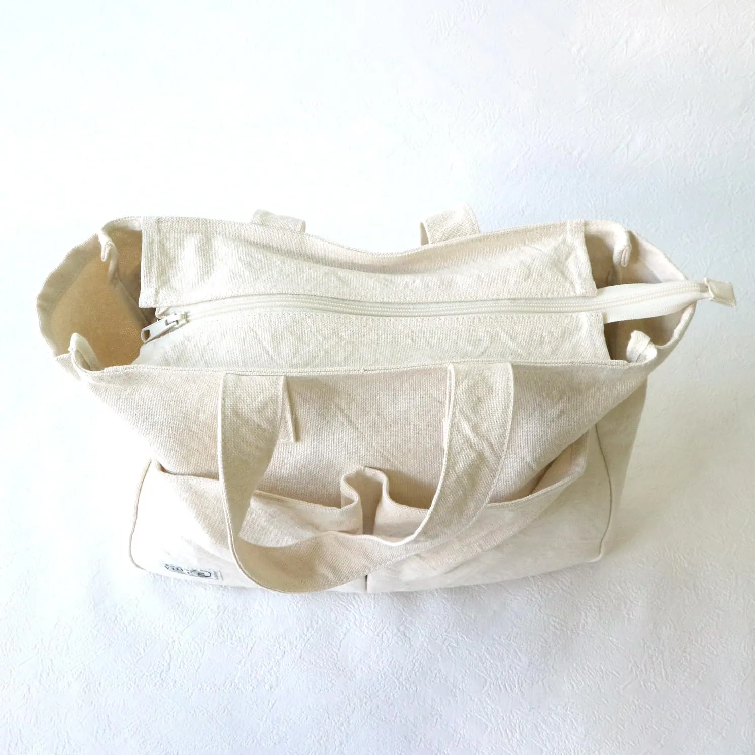 ZIP BOX Tote Bag Cotton100% Canvas Zipper Fastener japan Washable Outer Pocket Sholder hand Bag (VC-24)