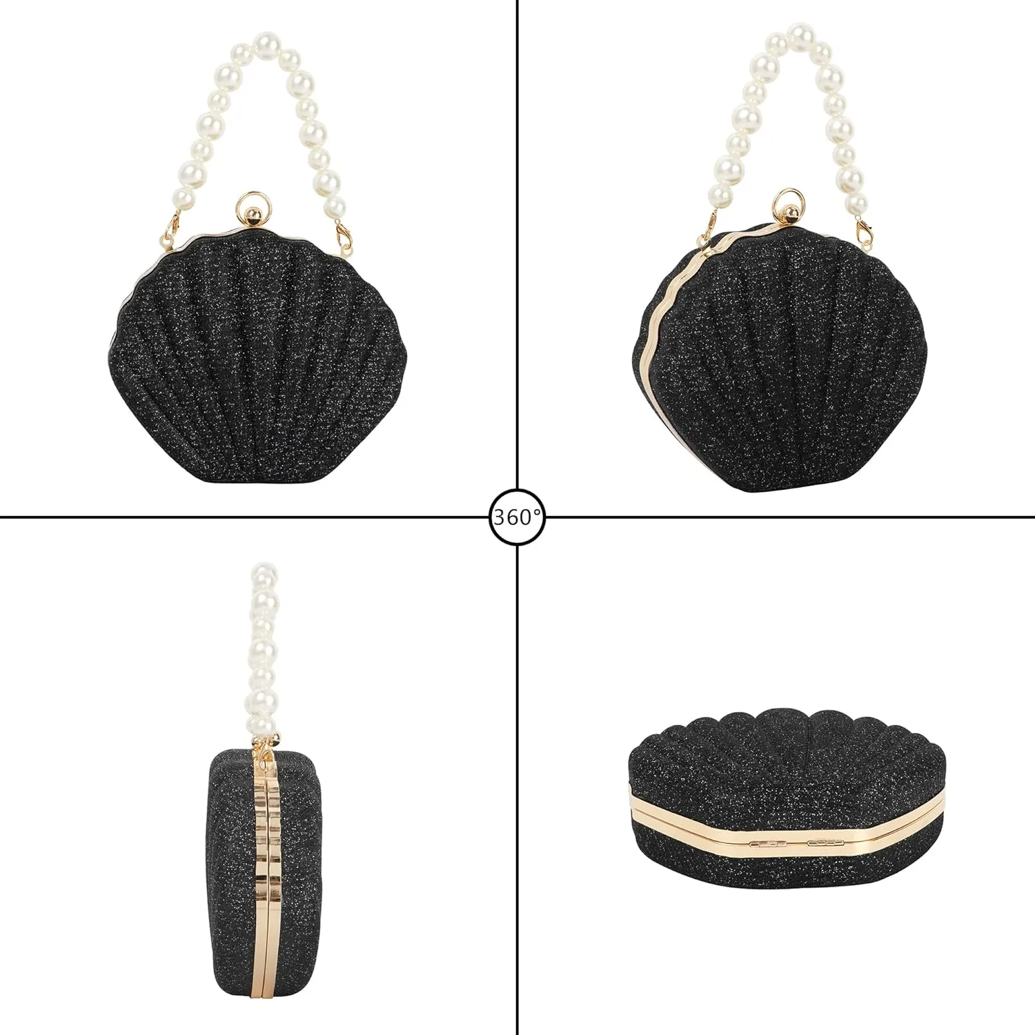 ZLM BAG US Glitter Seashell Evening Clutch Purse Mini Chain Crossbody Bag Pu Leather Shell Pearl Shoulder Bag