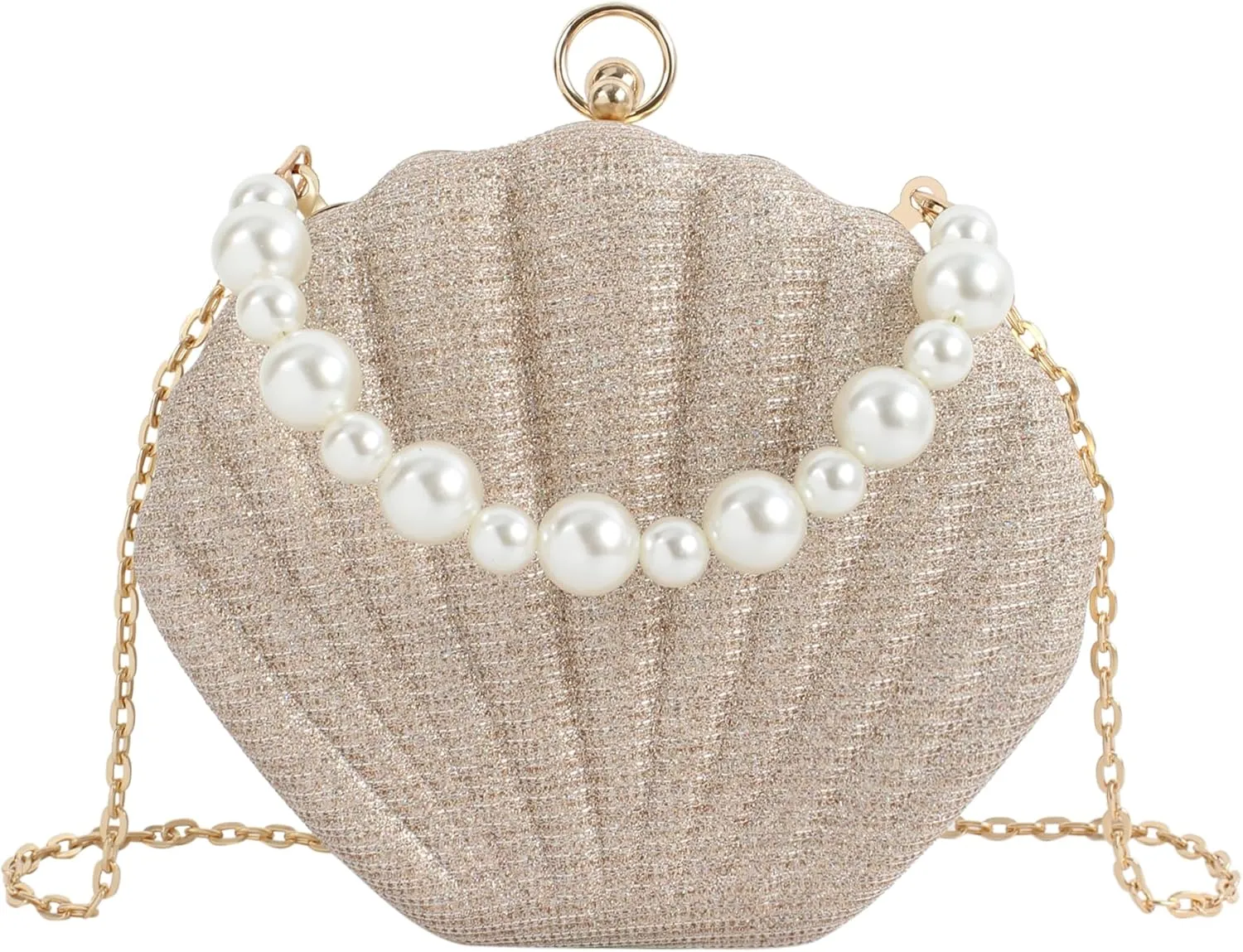 ZLM BAG US Glitter Seashell Evening Clutch Purse Mini Chain Crossbody Bag Pu Leather Shell Pearl Shoulder Bag