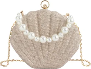 ZLM BAG US Glitter Seashell Evening Clutch Purse Mini Chain Crossbody Bag Pu Leather Shell Pearl Shoulder Bag