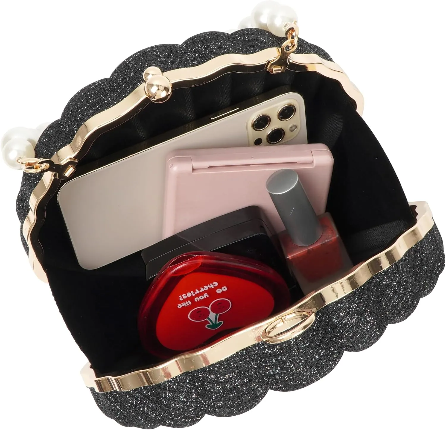 ZLM BAG US Glitter Seashell Evening Clutch Purse Mini Chain Crossbody Bag Pu Leather Shell Pearl Shoulder Bag