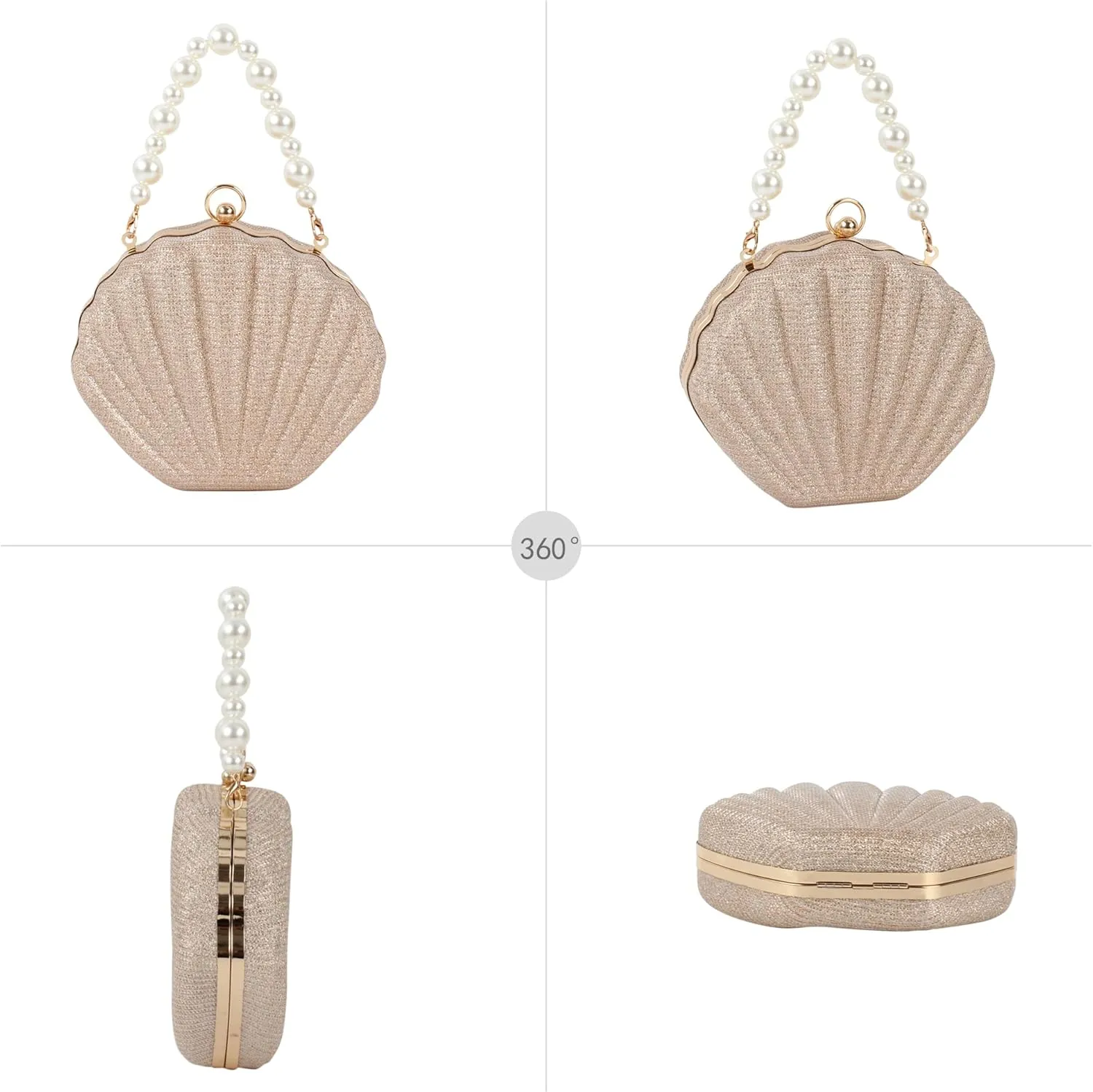 ZLM BAG US Glitter Seashell Evening Clutch Purse Mini Chain Crossbody Bag Pu Leather Shell Pearl Shoulder Bag