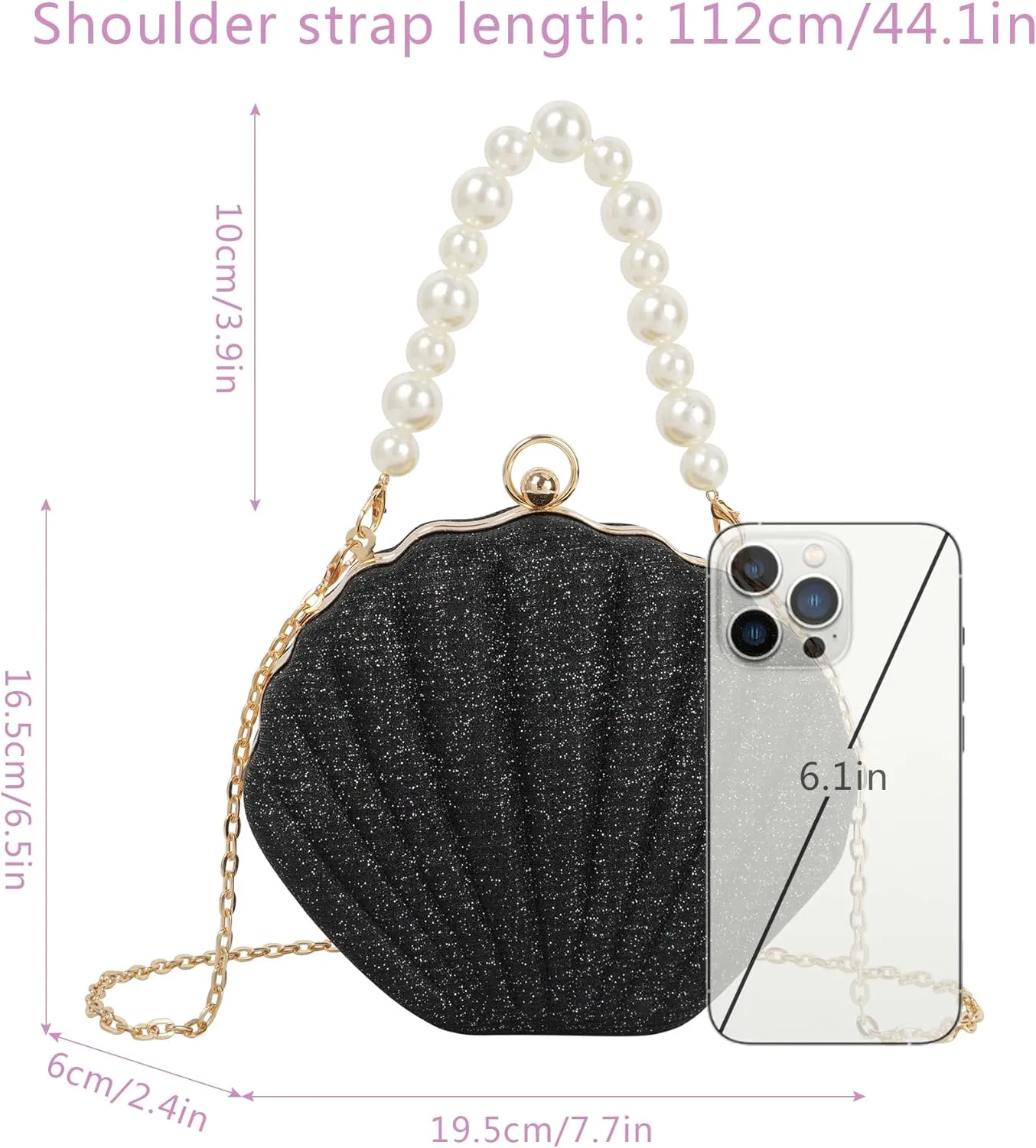 ZLM BAG US Glitter Seashell Evening Clutch Purse Mini Chain Crossbody Bag Pu Leather Shell Pearl Shoulder Bag
