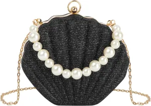 ZLM BAG US Glitter Seashell Evening Clutch Purse Mini Chain Crossbody Bag Pu Leather Shell Pearl Shoulder Bag