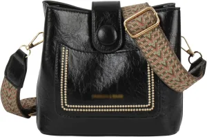 ZLM BAG US Women Vintage Crossbody Shoulder Bag Pu Leather Bucket Hobo Bag Multipockets Handbag Purse with Guitar Strap