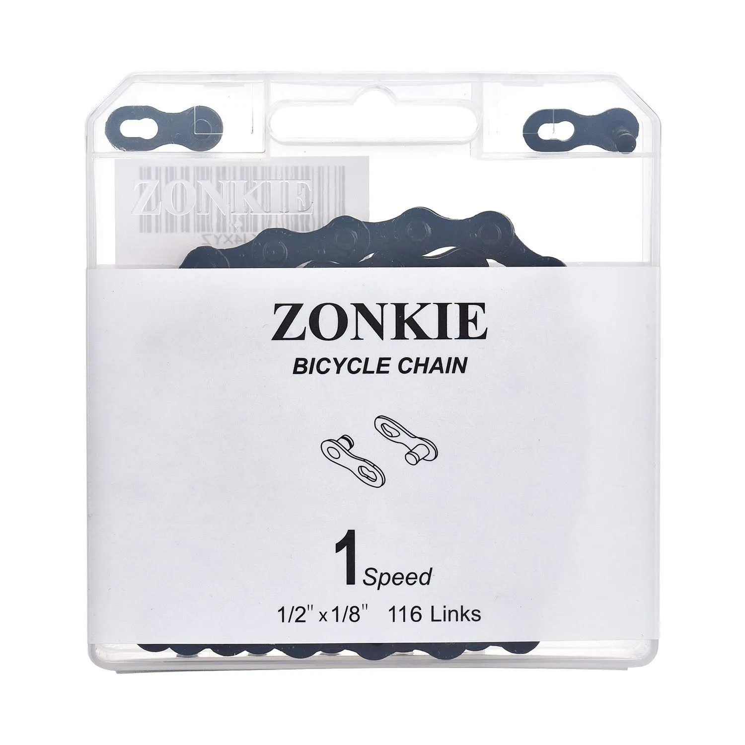 ZONKIE Single-Speed Bicycle Chain 1/2 x 1/8 Inch 116 Links (Black, 1/2" ×1/8" 116 Links)