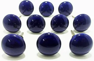 Zoya Ceramic Knobs 10 Bright Color Knobs Rare Hand Painted Ceramic Knobs Cabinet Drawer Pulls (Navy Blue)
